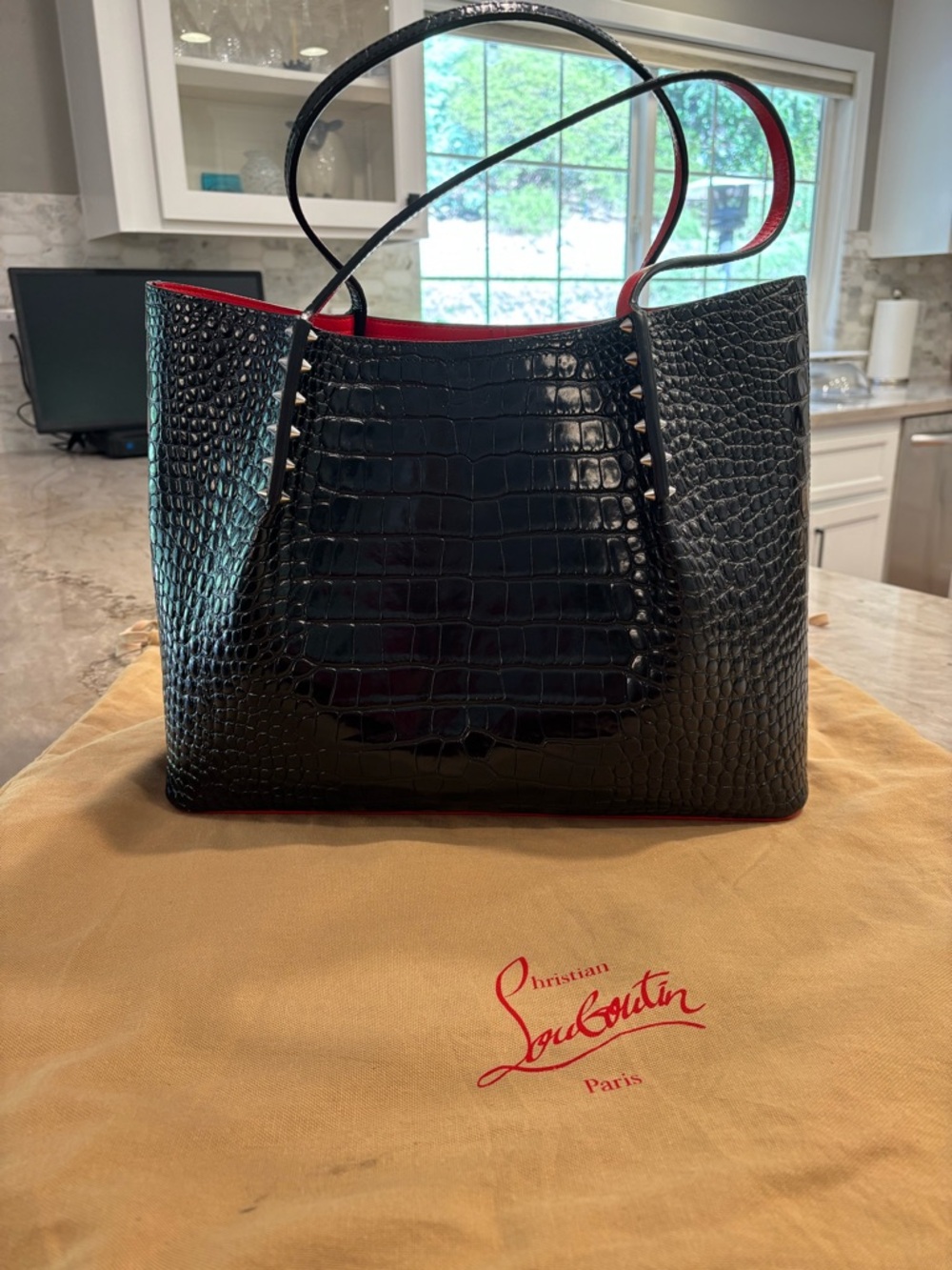 Christian Louboutin Cabarock Large  Croc-Embossed Leather Tote